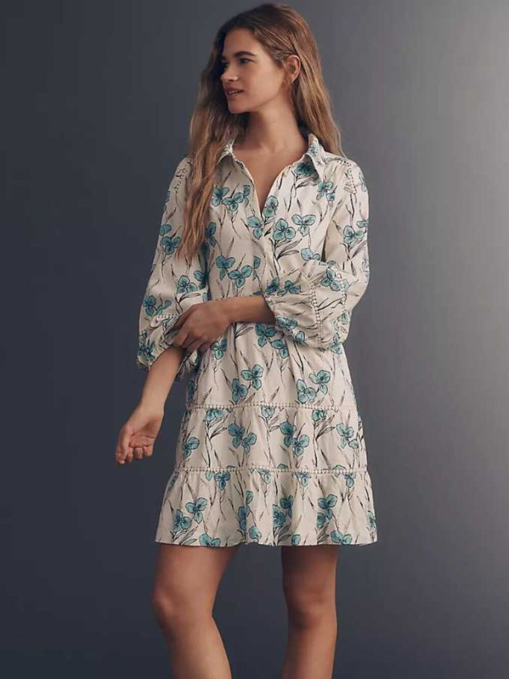 New XXS Anthropologie x Maeve Bettina linen blend tiered mini shirtdress dress